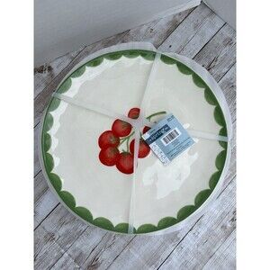 Tomatoes Scalloped Edge Dinner Plates 10.5"  Ceramic Spring Set of 4 New